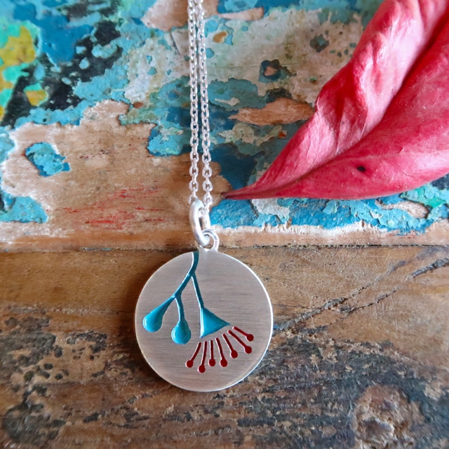 Petite Eucalyptus 2 Pendant Teal and Red